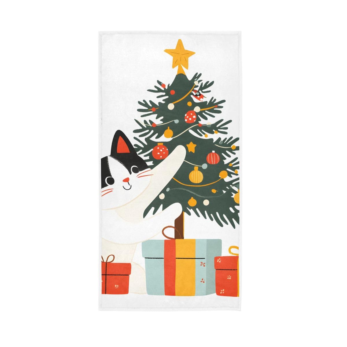 LSRCPD Christmas Tree Cute Cat Hand Towels, Multipurpose Lightweight Towels for Bathroom, Gym, Hotel, Spa 15 x 30 Inches