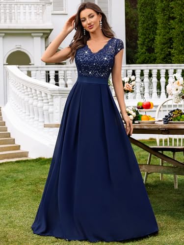 Image of Miusol Women's V-Neck Sequined Floral Lace Formal Evening Maxi Dress