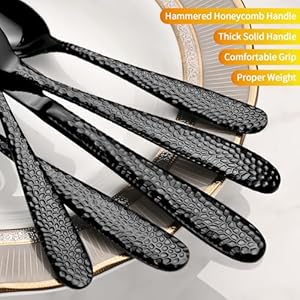 Blackhammeredsilverwareset20pieceheavydutystainlesssteelflatwaresetsfor4foodgradecutlerysetforhomerestaurantmirrorpolisheddishwashersafe Urban Country Home Decor Black hammered silverware set 20 piece heavy duty stainless steel flatware sets for 4 food grade cutlery set for home restaurant mirror polished dishwasher safe urban country home decor