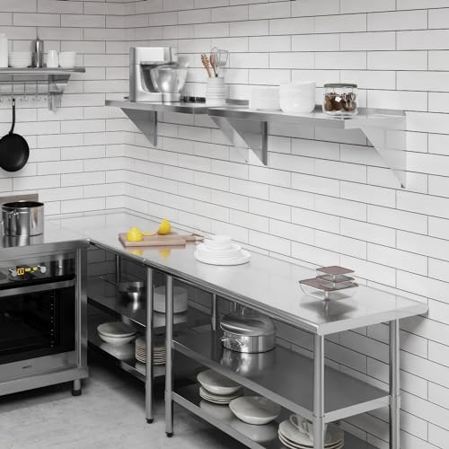 Image of AmGood 14 inch x 36 inch Stainless Steel Wall Shelf | Appliance & Equipment Metal Shelving | Kitchen, Restaurant, Garage, Laundry, Utility Room | Heavy Duty | Squared Edge | NSF Certified