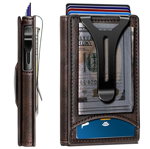 BULLIANT Money Clip Wallet,Mens Gift Slim Wallet Credit Card Holder Airtag&Standard Use 9Cards-Metal Case in Magnetic Flip Shell2