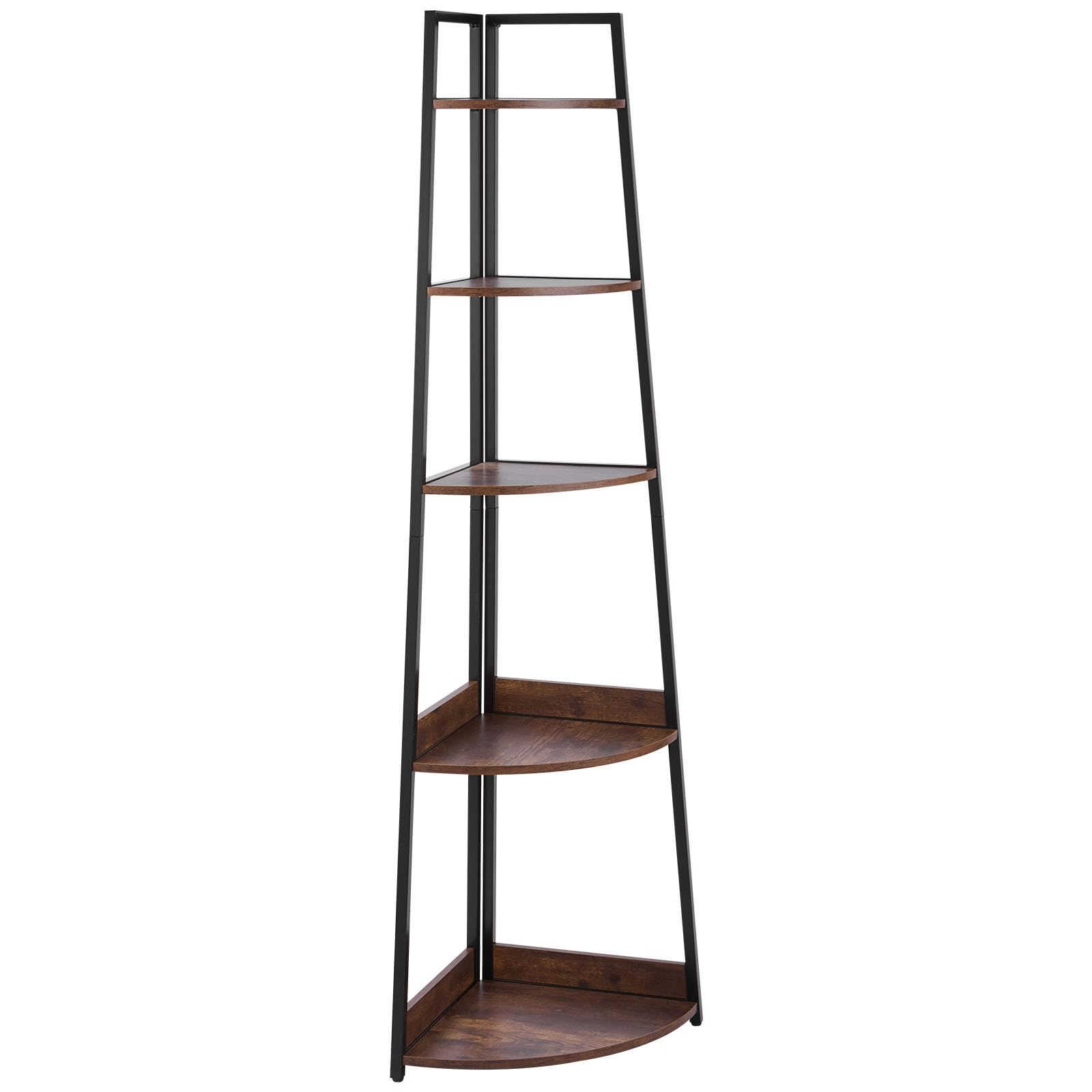 VEVOR Étagère d'angle à 5 Niveaux, bibliothèque du Coin, Hauteur 178 cm, Meuble de Rangement Mural avec Cadre en métal et étagères en Bois, Porte-Plantes étroite, pour Chambre, Salon, Bureau, Cuisine