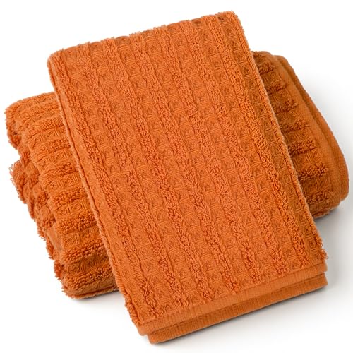 Afcabakila 4 Piece Waffle Hand Towels for Bathroom Striped Pattern Soft 100% Turkish Cotton Quick Dry Large Luxury Ultra Absorbent Hand Towels for Bathroom Travel Sports Orange 13X29 Inches