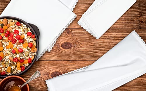 Everyday White With Lace Cloth Napkin In 100% Cotton 20X20 White,Wedding Napkins, Cocktails Napkins, Fabric Napkins, Cotton Napkins Mitered Corners & Lace, Machine Washable Dinner Napkins, Set Of 6 #TOP2