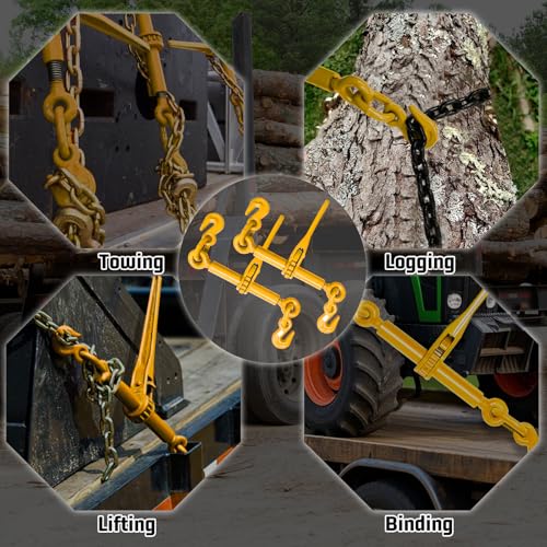 Image of Ratchet Chain Binders 1 /4''- 5 /16'', Load Binder with G70 Grab Hooks, Adjustable 1 /4 inch Binder for 1 /4 Chains, 2200 Pounds Working Load Limit- Heavy Duty Ratchet Binders for Towing (2 Pack)