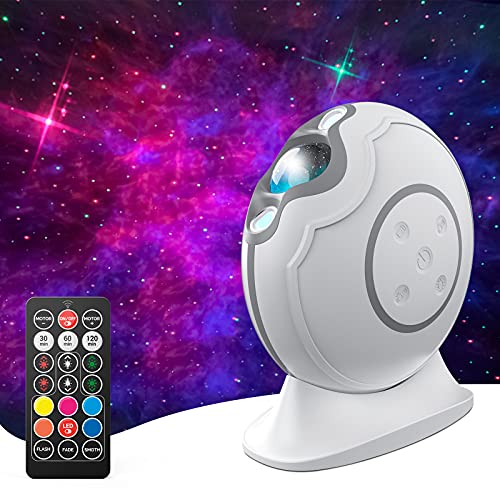 AIRSEE Star Projector, Galaxy Projector with Led Aurora Laser Nebula, Night Light Rechargeable Projector with Remote Control & Auto-Off Timer for Adults Kids, Bedroom Ceiling, Theatre, Party, White