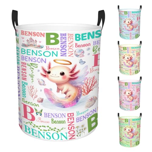 Image of Custom Axolotl Laundry Hamper, Personalized Laundry Basket with Name, Customized Dirty Clothes Basket for Clothes Toy Bathroom Bedroom Storage,S-16.5 inchX 13.8 inch