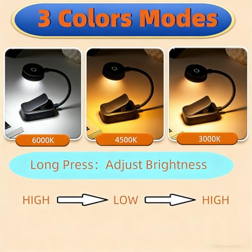 Image of 4 Pack Book Light for Reading in Bed，3 Color Temperature Reading Light，Adjustable Brightness，Clip on to Book for Reading at Night