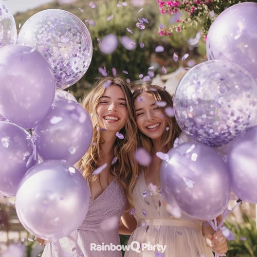 Image of RainbowQ Metallic Light Purple Balloons: 55Pcs 12 inch Chrome Lavender Confetti Balloon Lilac Latex Balloons for Birthday Anniversary Wedding Decoration