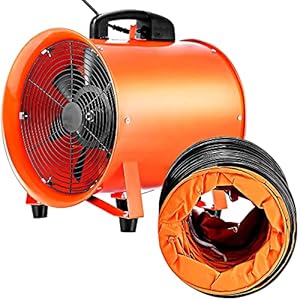 VEVOR 10 Inch Portable Ventilator Fan, High Velocity, Low Noise, 2700m3/h Air Flow, 320W Power, 295Pa Pressure, with 5M Duct Hose, Orange