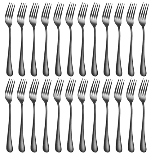 Black forks Food-Grade stainless steel dinner forks 24pcs Dishwasher Safe kitchen forks metal 8inch silverware (8inch dinner forks set (24 Piece))
