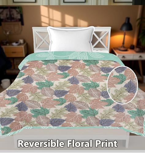 Image of IVAZA Luxury Ultrasonic Punch AC Comforter Blanket - Quilted Microfiber Floral Pattern, Lightweight Breathable All‑Season Blanket for Bedroom, Travel (Singled Bed,228x152 CM) (Emerged Green)