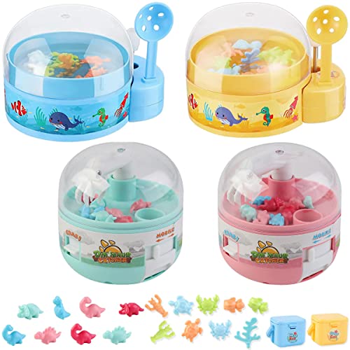 4 Pcs Mini Dinosaur Claw Machine Toys Small Fish Catcher Stuff Toy with Sea Creature Miniature Dinosaur Grabbing Machine Mini Claw Machine for Kids Fingertip Toys for Boys Girls Birthday Gift (01)