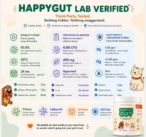 Image of Lana Paws Happy Gut Probiotic Powder | 5 Billion CFU | 5-Strain Synbiotic | Loose Stools, Paw-Licking & Skin Relief | Pre & Probiotics + Mucosal Support | Dogs & Cats | 200g