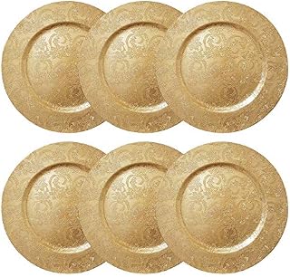 YöL 6 embossed decorative gold round charger plates Christmas Xmas dining table 33cm