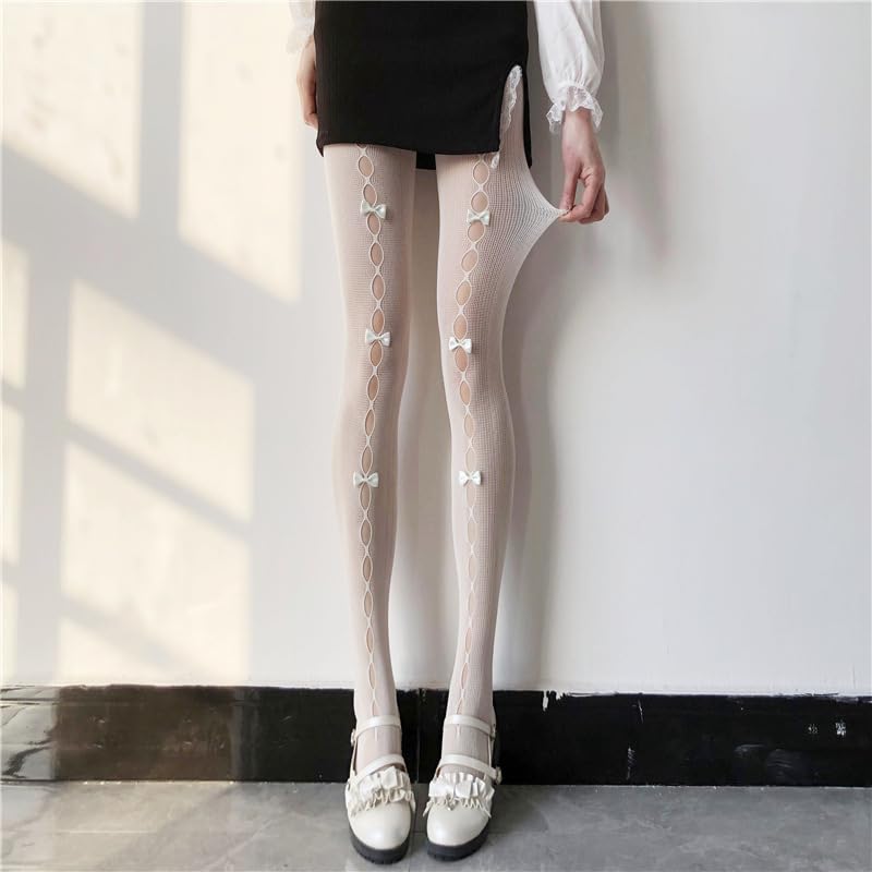 Women's Lolita Socks Cute BowKnot Fishnet Stockings Leggings Mesh Pantyhose Hollow Out lace Tights2