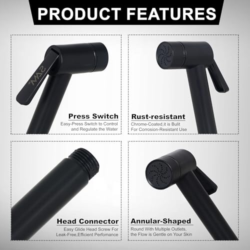 Image of SAM Trona Health Faucet Set Water Saving Health Faucet 1 Meter Flexible Hose and Wall Mount for Toilet Black| Jet Spray
