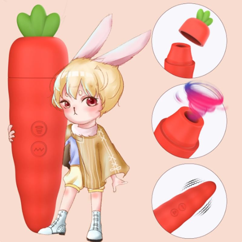 Carrot Vibrator for Women – 2-in-1 Clitoral Stimulator & G Spot Suction Vibrator, YUKAIONE Waterproof Rechargeable Quiet Sex Toy for Women & Couples, Cute Bunny Design (): Orange1