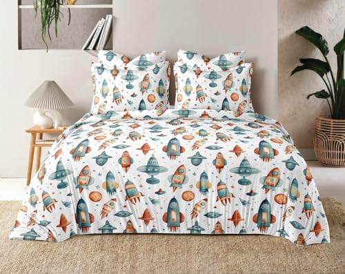 Image of Glace Cotton Single Bedsheet with 1 Pillow Cover | Soft, Durable, Lightweight & Skin-Friendly Fabric| Suitable for Single /Diwan Bed Size 4x6 feet (48x72 Inch) Rocket