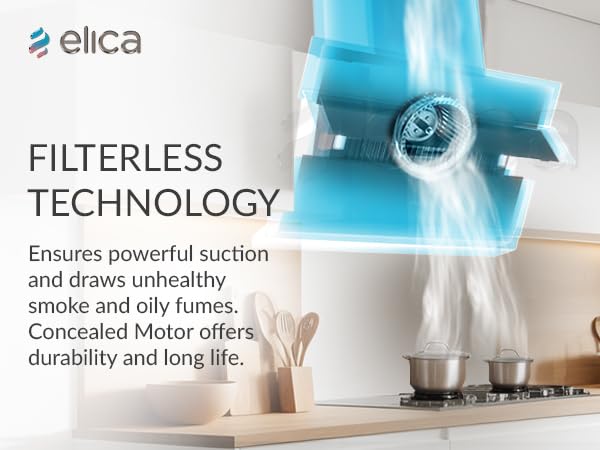 Image of Elica 90cm 1700 m3 /hr Filterless Autoclean Angular Kitchen Chimney with 15 Years Motor & 5 Years Comprehensive Warranty | EFL 3V 901 HAC LTW MS NERO | Black | Touch + Motion Sensor Control | Slant