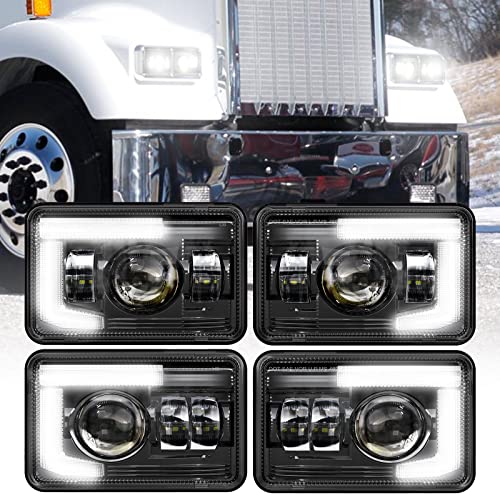Image of BICYACO DOT 120W 4x6 Inch LED Headlights DRL Rectangular Replacement H4651 H4652 H4656 H4666 H6545 Compatible with Peterbilt Kenworth Freightinger Ford Probe Oldsmobile Cutlass(4 PCS)