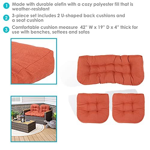 Sunnydaze 300D Olefin Tufted 3-Piece Indoor/Outdoor Settee Cushion Set With Polyester Fill - Burnt Orange #TOP3