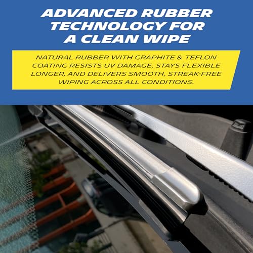 Image of MICHELIN Flat Wiper Blade for Cars | Aerodynamic Windshield Wiper with Graphite & Teflon Coated Natural Rubber, High-Carbon Steel Strip | Tested in USA for 500,000 Wipes (2, 24 Inch - 18 Inch)