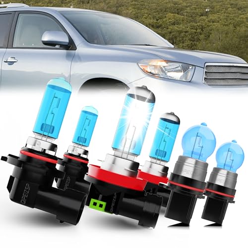QIPEIZSP Compatible With Toyota Highlander 2011 2012 2013 Lights Headlight Bulbs 9005/HB3/H10 High Beam + H11/H8/H9 Low Beams + PSX26W Fog Light Bulbs, 6 Pack
