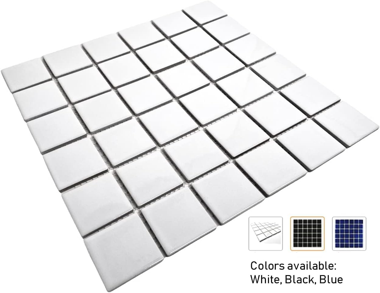 Premium 2 Inches White Porcelain Square Mosaic Tile Shiny Finish 12x12 Sheet for Kitchen Backsplash Pool Bathroom Wall Accent (5 Sheets)