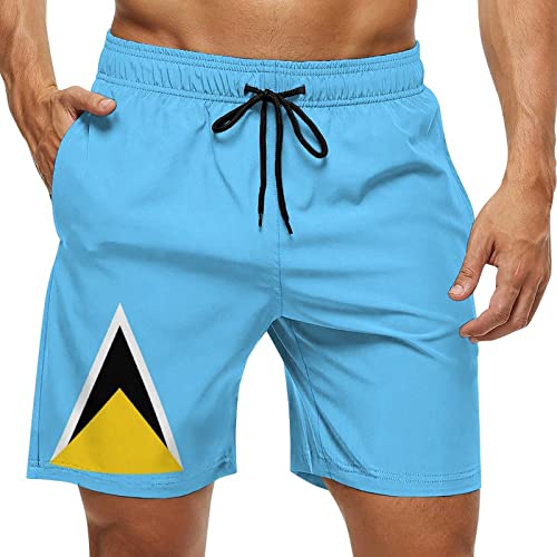 Men's Summer St Lucia Flag Swim Trunks Quick Dry Surf Boardshorts Bathing Suit Shorts with Pockets L
