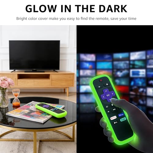 Image of 2 Pack Remote Cover for Roku, Battery Cover for TCL Roku Smart TV Steaming Stick Remote, Silicone Remote Case for Roku Universal Protective Controller Sleeve Skin Glow in The Dark Green Orange