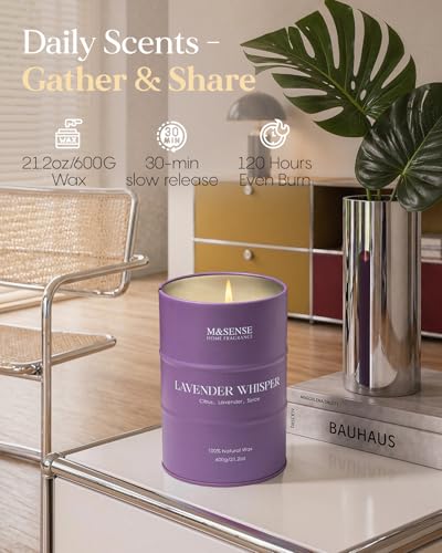 Image of M&SENSE Large Lavender Soy Candles for Home Scented 21.2oz 120 Hour Long Burning, Aromatherapy Candle for Stress Relief Meditation Relaxing, Appreciation Gifts for Mom Teacher Friends