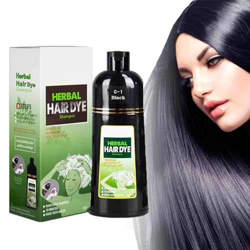 Dyceittdia 500ml Shampoo Colorante Per Capelli, Shampoo Istantaneo Per Capelli Neri, Shampoo Alle Erbe, Copertura Capelli Grigi, Shampoo Colorante Per Capelli Uomo E Donna, Nero, conditioner