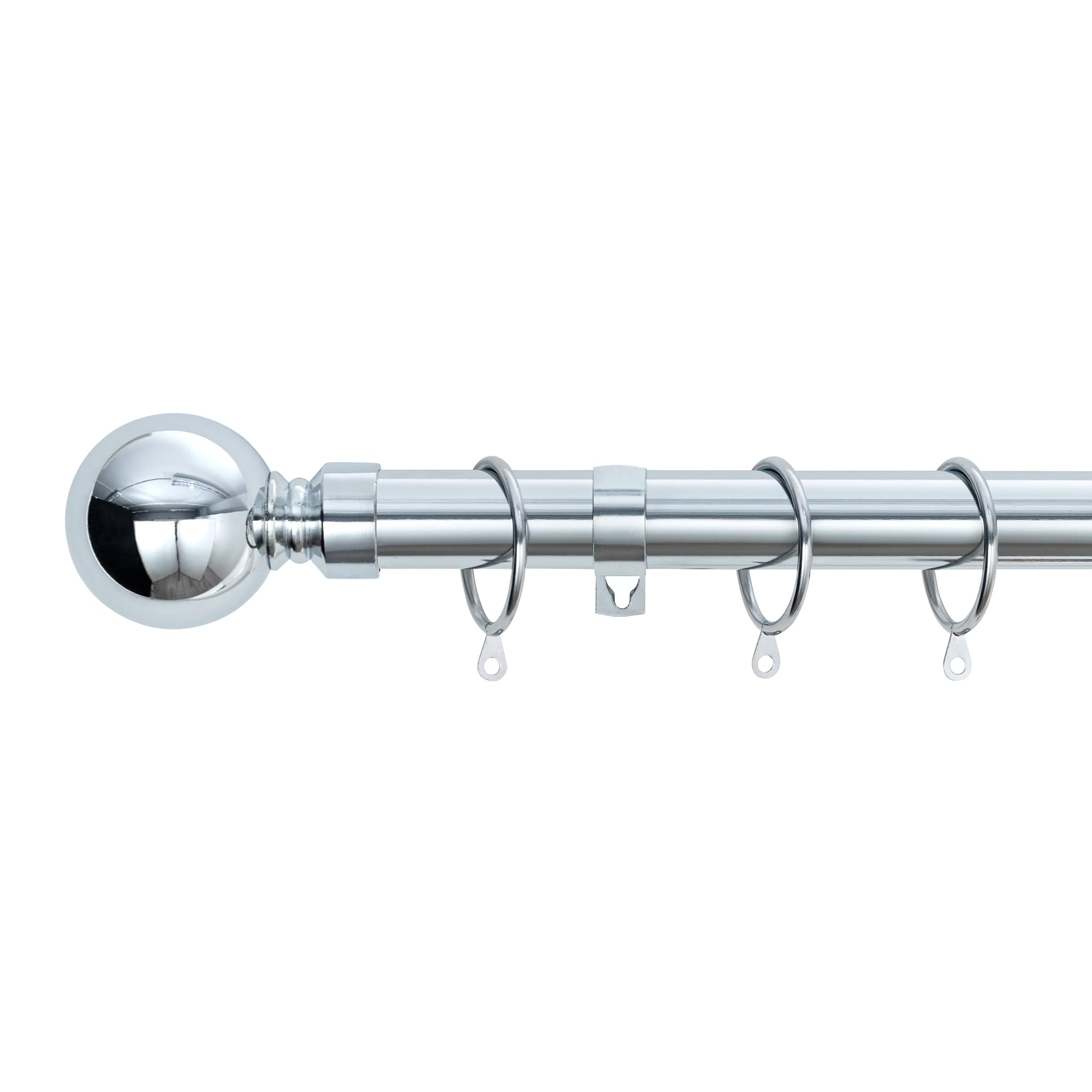 A.Unique Home Plain Round Ball Metal Extendable Curtain Pole with Rings and Fittings, In a Variety of Colours and Sizes (25/28mm) (Nickel, 180cm - 340cm, 71" to 134" Approx)