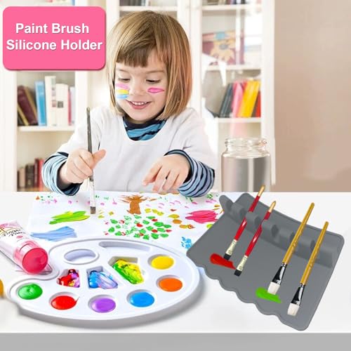 Image of 2 Packs Silicone Paint Brush Holders Paint Brush Organizer Large Paint Brush Stand Rest with 6 Slots for Watercolor Oil Acrylic Painting Brushes
