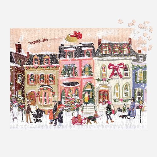 Galison - Puzzle Rompecabezas de 1000 piezas Snowfall on Main Street con acentos dorados ilustrado por Nysha Lilly, tema navideño, tamaño terminado 27" x 20" miniatura 6