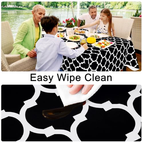 Image of Smiry Rectangle Table Cloth, Flannel Backed Vinyl Tablecloth, 60 inchx144 inch | Waterproof Plastic Tablecloths, Wipeable Table Cover for Dining, Indoor and Outdoor (Black)
