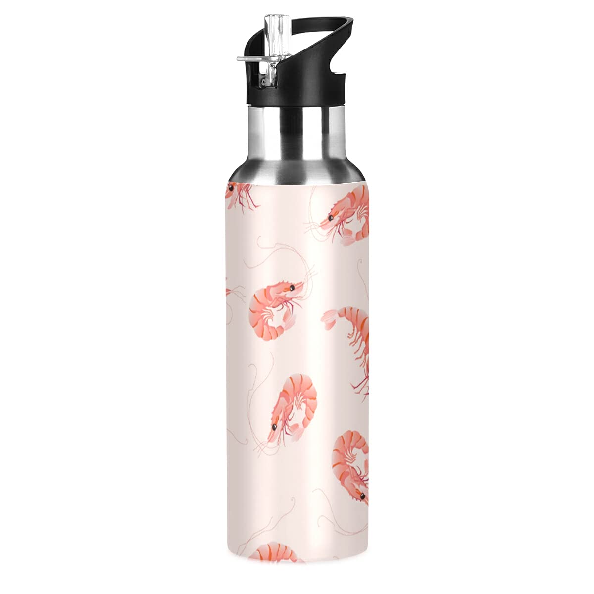 Vnurnrn Trinkflasche 600 Ml Mit Fisch-Design – Doppelwandig Isoliert, Edelstahl, BPA-frei, Mit Strohhalm