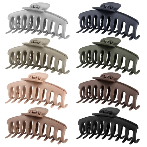 Image of TOCESS Hair Claw Clips for Women – Large Clips for Thin Thick Hair Big Neutral Claw for Curly Hair Matte Nonslip Strong Hold 4.33 Inch Jumbo Claws Jaw Set (8 Pcs)
