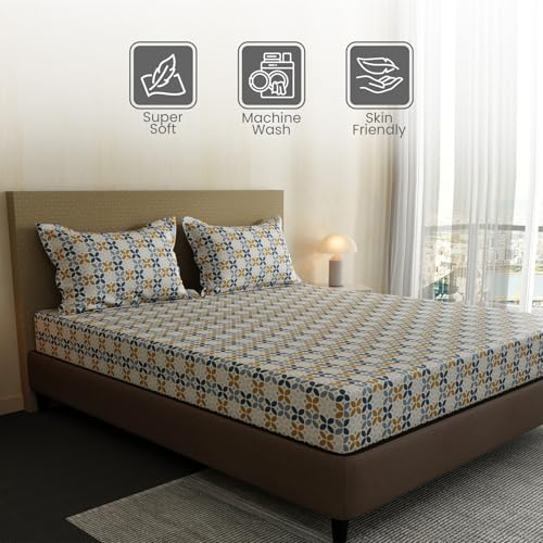 Image of Layers 100% Cotton Bedsheet for Double Size Bed | Lumina Floret Collection | 144 TC Soft & Breathable | Printed with 2 Pillow Covers | Wrinkle Free & Colorfast | 3 Piece Bedding Set - Multicolor