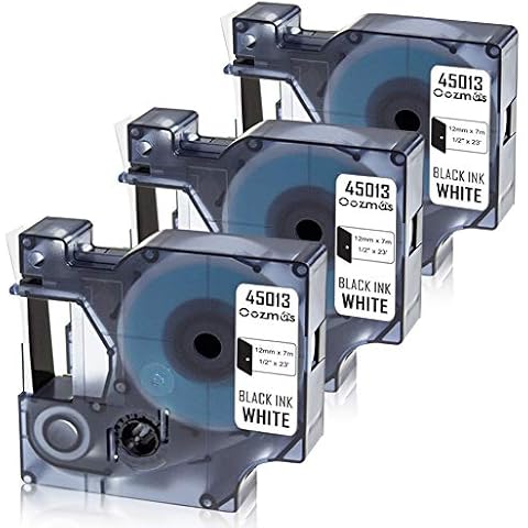 Oozmas Replacement for Dymo 45013 Label Maker Refills D1 Label Manager 160 Tape A45013 45013s S0720530 Compatible with Dymo D1 Labelmanager 280 Black on White 1/2 Inch x 23 Feet, 3 Cartridges Cover