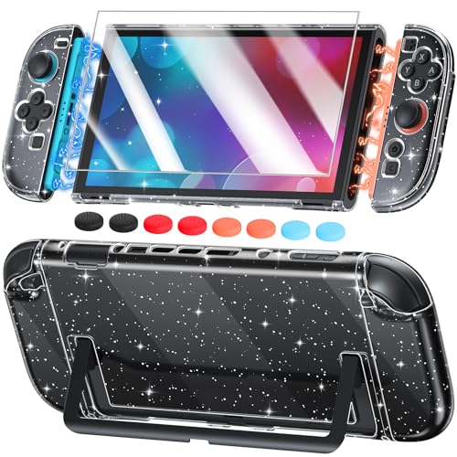 Image of FYOUNG Switch 2 Cover Case, Crystal Hard Protective Shell for Nintendo 2 | Improved Easy Dockable Version, Split Design, Slim Shockproof Cute Case with Glass Screen Protector, 8 Thump Grip