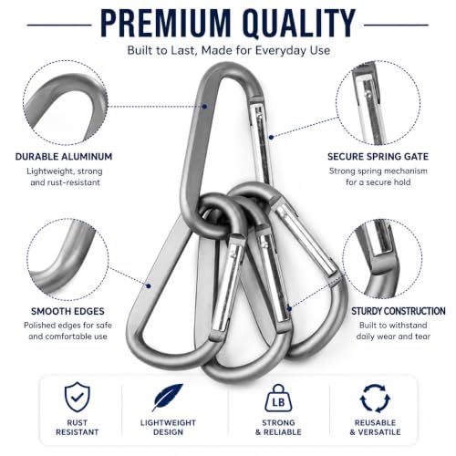 Image of Carabiner Caribeaner Clip,3 inch Large Aluminum D Ring Shape Carabeaner with Keyring Keychain Hook