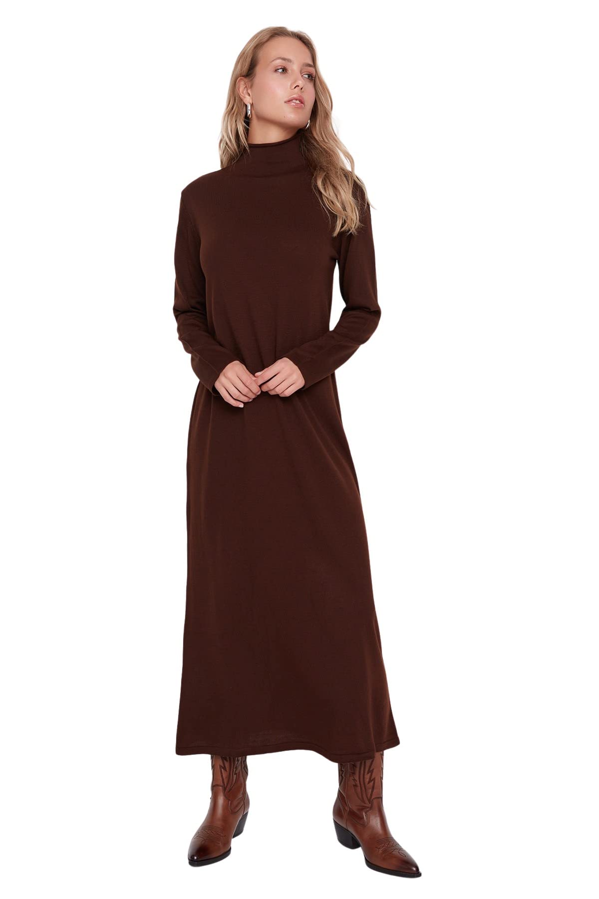 Trendyol Women Modest Maxi Basic Regular Knitwear Modest Dresses Brown