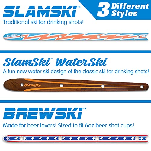 GoPong Das Shotten Ski - Rustic Wood 4 Person Drinking Ski with 50 Plastic Shot Glasses