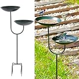 Metal Free Standing Birdbath, Decorative Bird Baths Feeders with 4 Prong Base, 39.3”H Outdoor Bird Bath and Feeder Combo, 2-Tier Tall Birdbaths Bowl for Outside, Garden Yard Decor, Antique Green