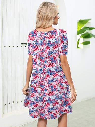Image of Heymoments Women's Short Sleeve Crewneck Sundress Summer Casual A-Line Beach Dress with Pockets S-2XL