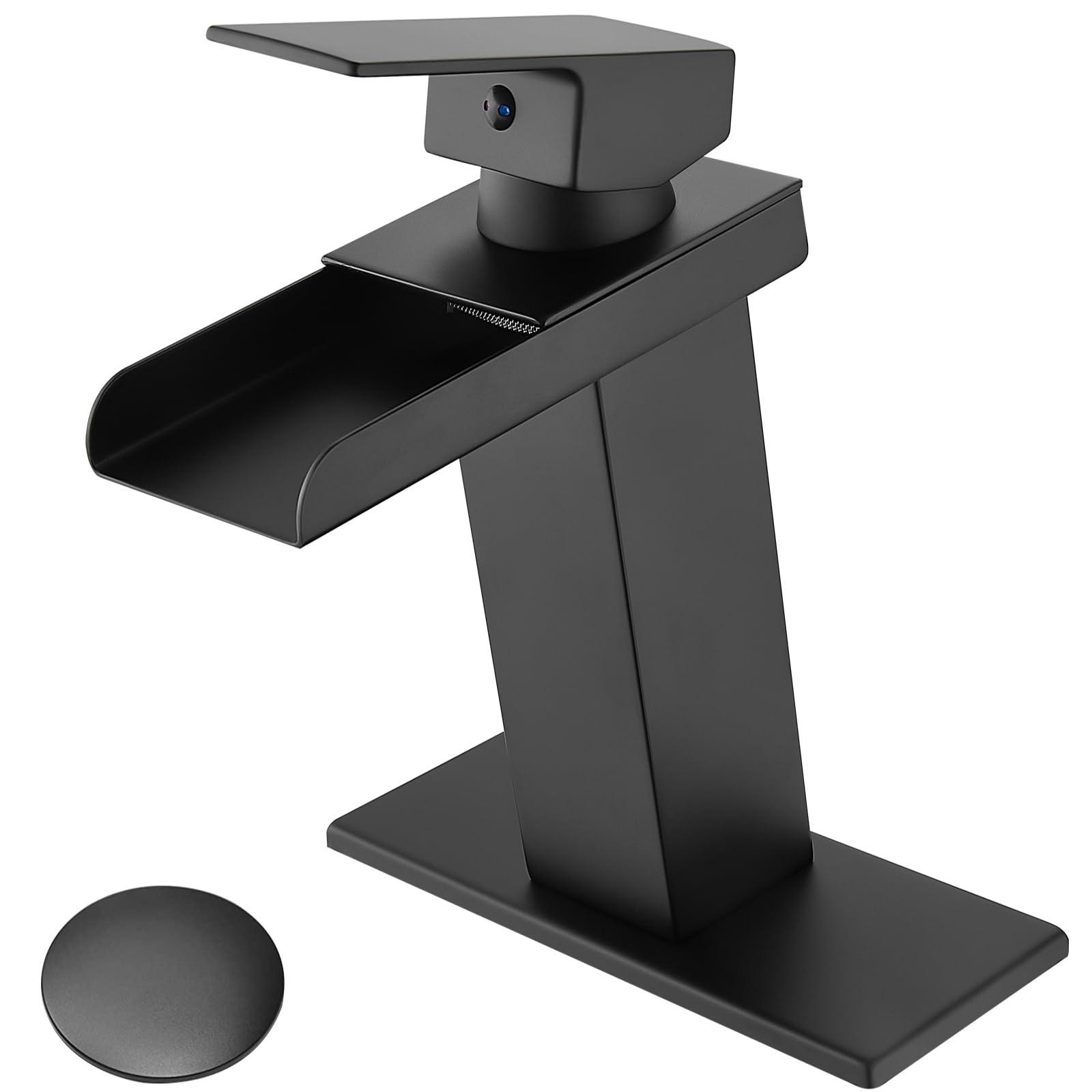 Hiweer Waterfall Design 1 Hole Bathroom Faucet, Stainless Steel, Matte Black, Easy Installation
