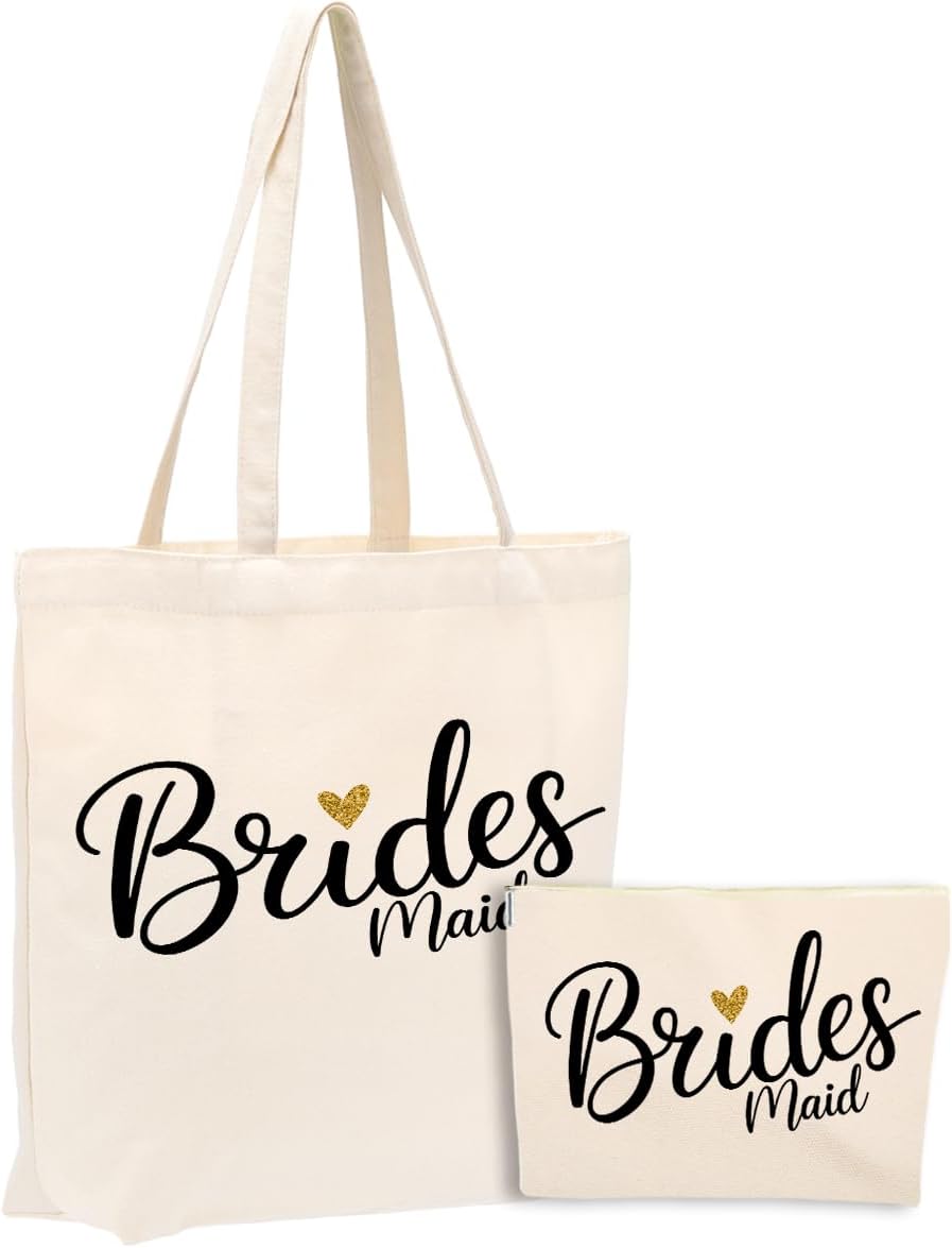 Bridesmaid Gifts Canvas Tote Bag Makeup Cosmetic Bag Engagament Wedding Bachelorette Party Birthday Gifts for Women Maid of Honor Matron of Honor Bridal Shower Wedding Valentine's Day Beach Christmas
