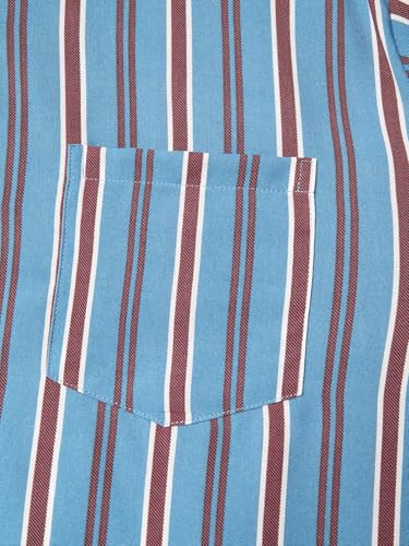 Hardaddy Men'S Classic Color Contrast Striped Shirt Long Sleeve Casual Button Down Shirts Blouse Blue L thumb #2
